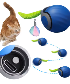 Rolling Play Ball For Cats With Feather Tail
